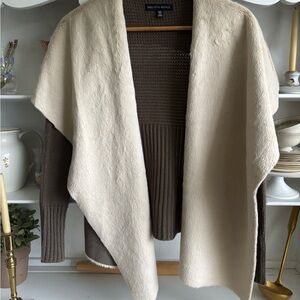 Saks Fifth Avenue Cream and Brown Poncho Sweater